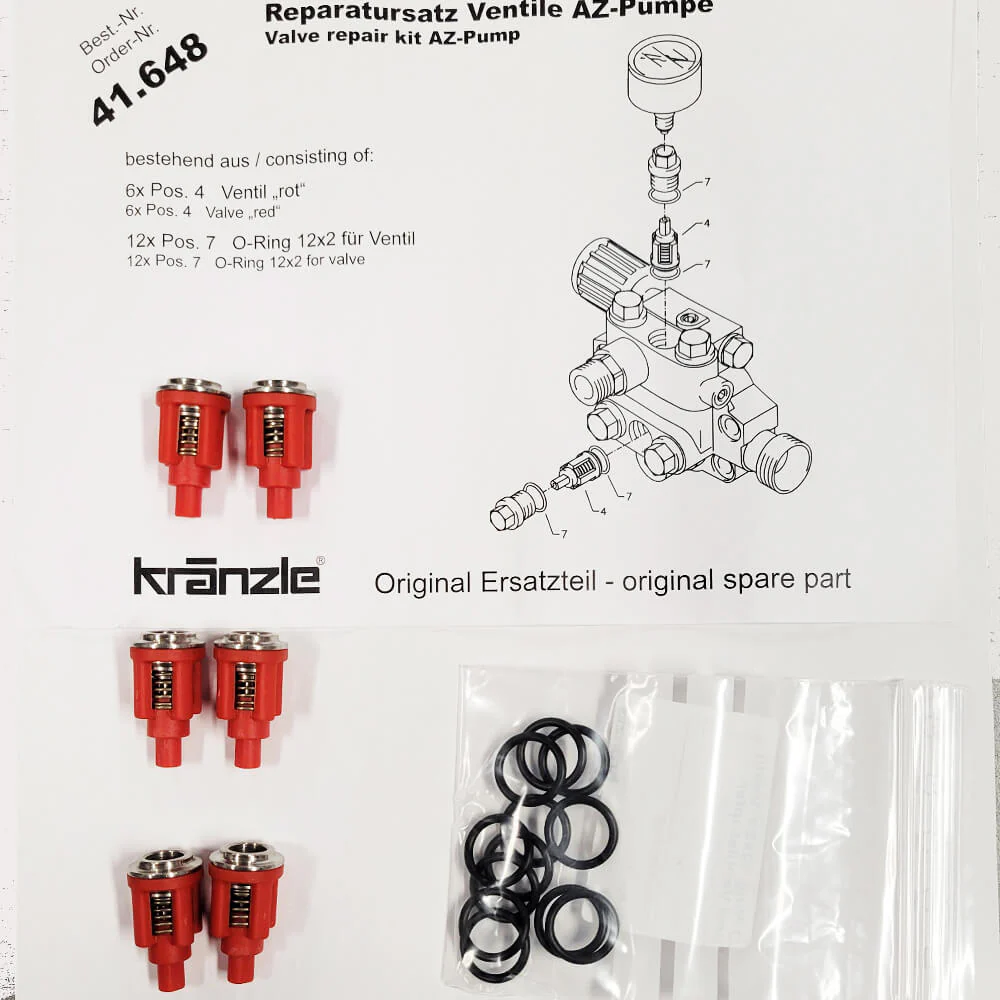 Kranzle AZ-L Pump Valve Rebuild Kit (Red) 41.648