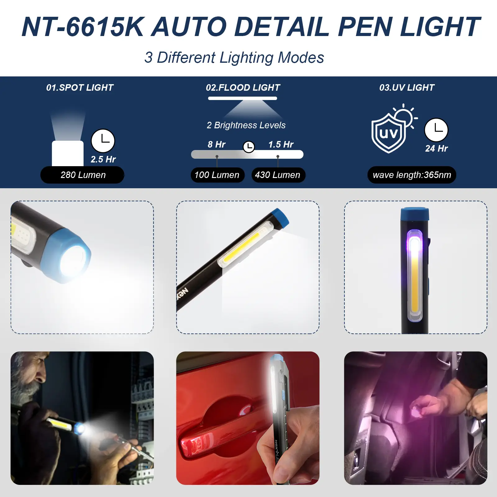 NextLED Professional, 3-in-1, Auto Detailing Pen Work Light NT-6615K - Image 2